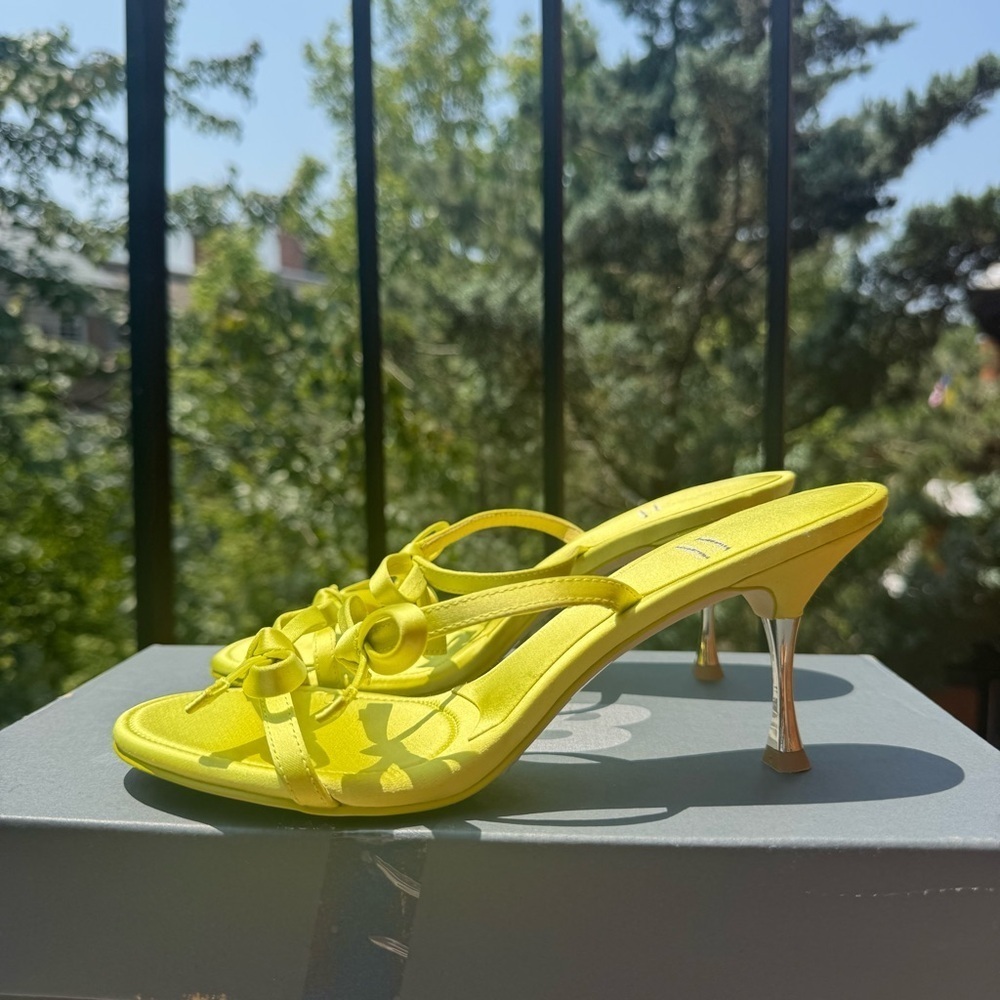 New Jeffrey Campbell Bow Bow Sandal Heels Pretty In Shoes Slip On Lime Green 7 - Picture 12 of 15